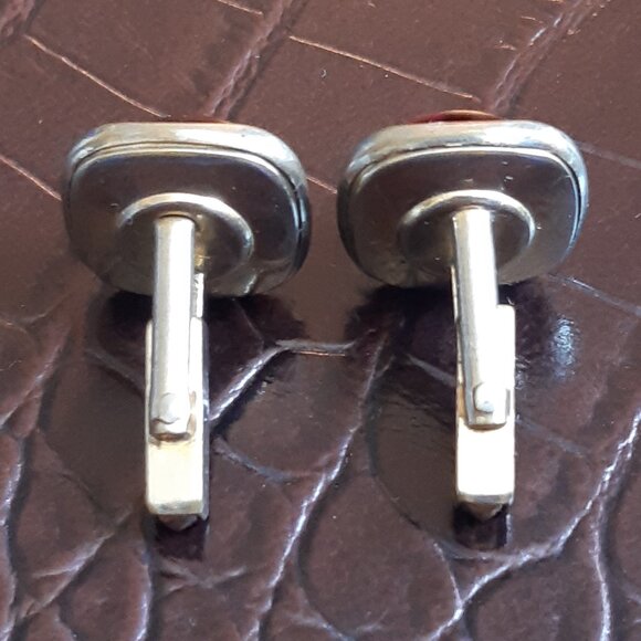 1950s Anson Art Deco Style Red Lucite Cuff Links Gold Tone Finish, Vintage - Picture 9 of 11